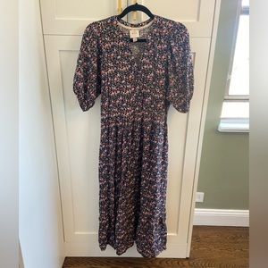 Black floral midi prairie dress